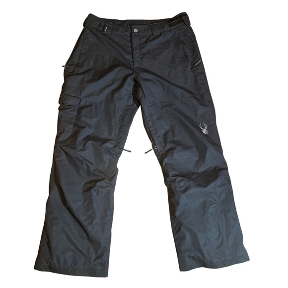 Spyder Mens Black Ski Snowboard Pants XL Regular Adjustable Waist Cargo Pockets